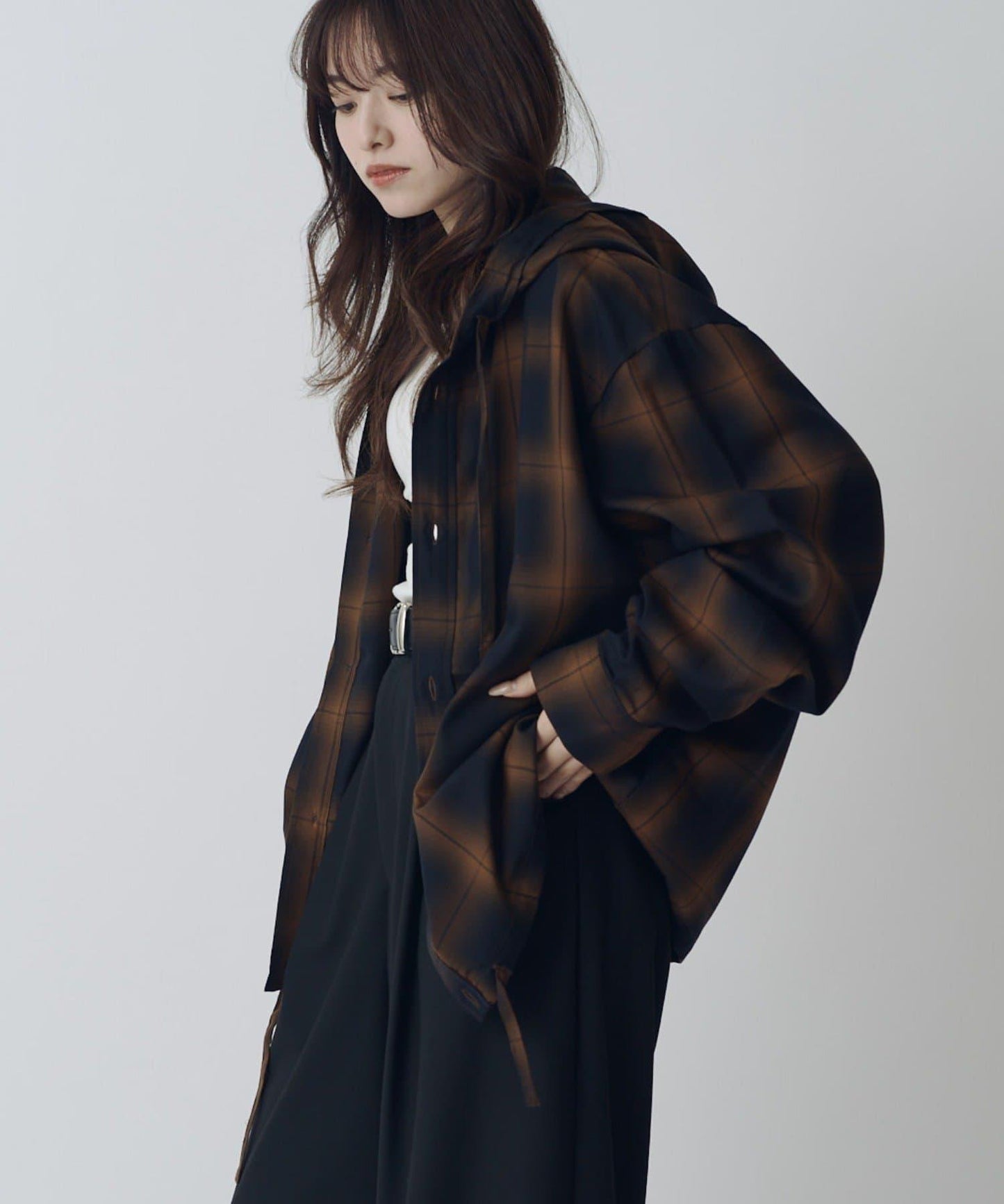 渲染格紋連帽襯衫