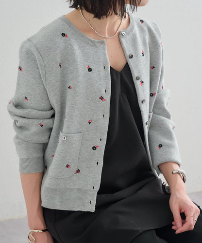 Omekashi 刺繡仿衛衣質感口袋針織開衫