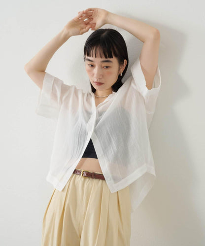 Omekashi 透感亞麻短袖襯衫