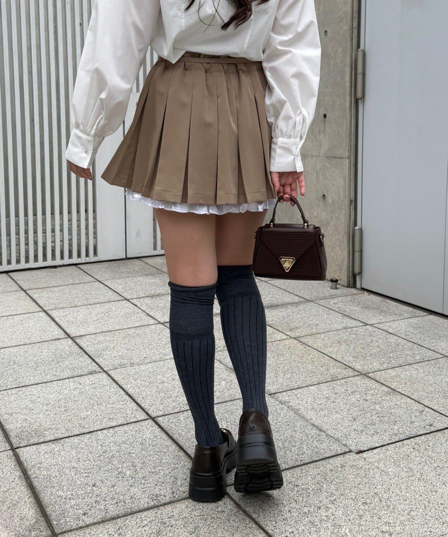 雙層腰頭褶皺迷你半身裙