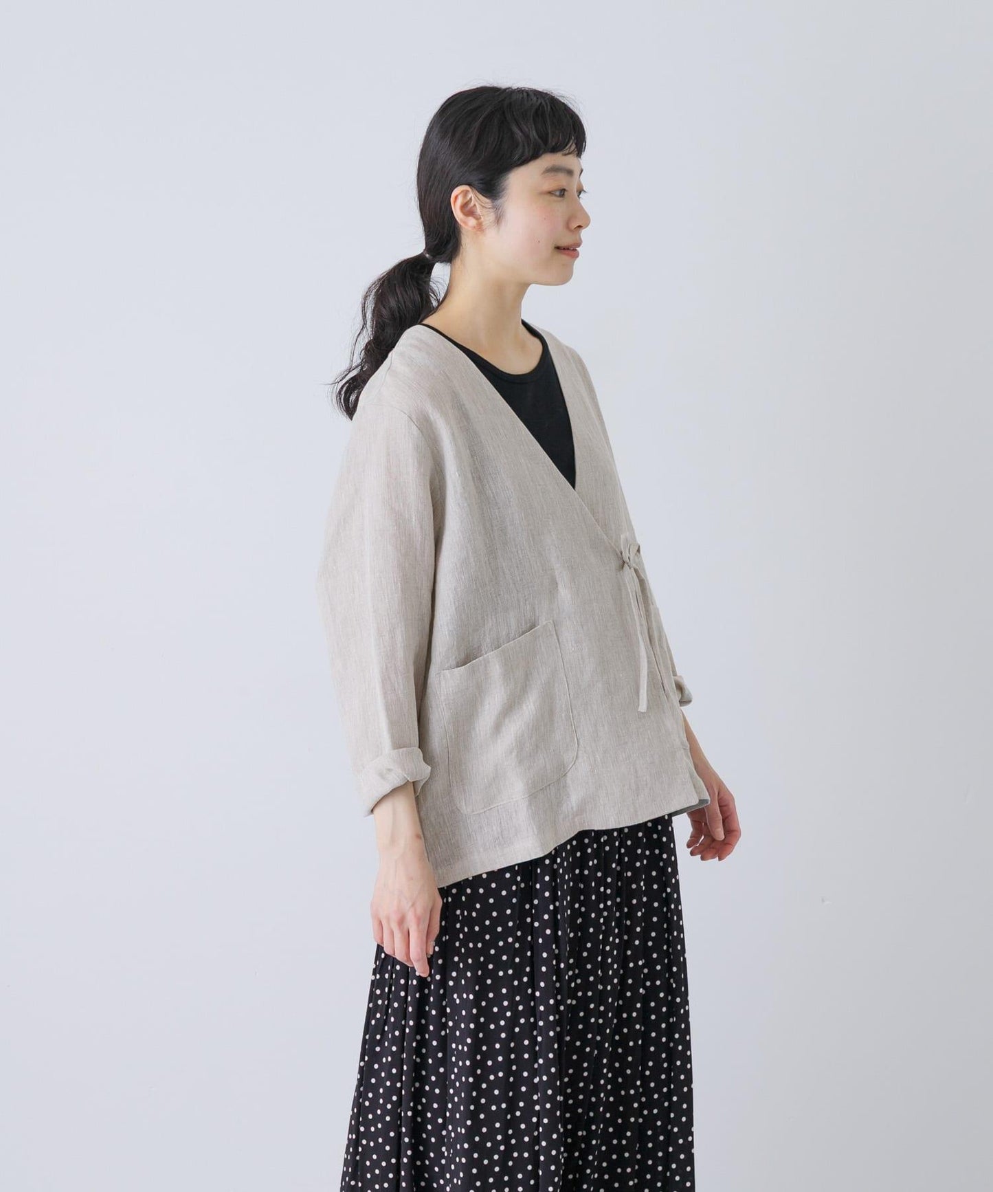 亞麻裹身設計開衫外套