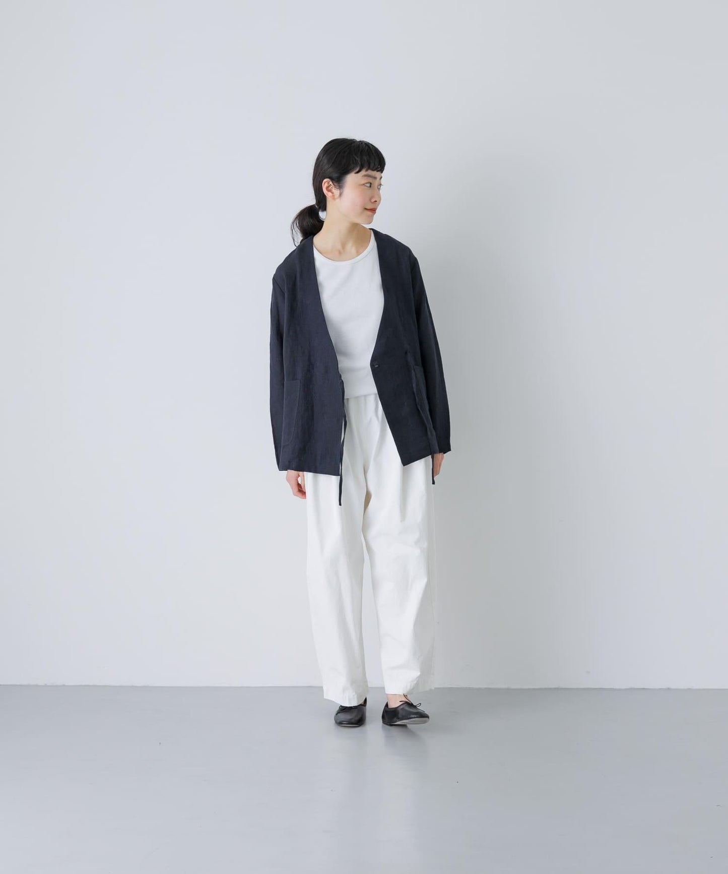 亞麻裹身設計開衫外套