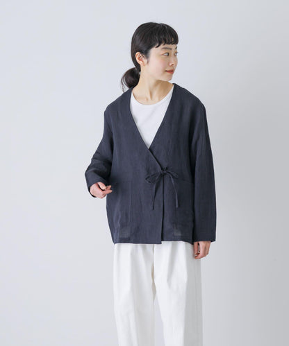 亞麻裹身設計開衫外套