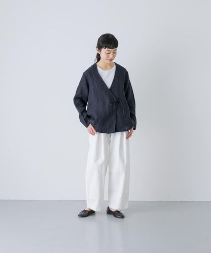 亞麻裹身設計開衫外套