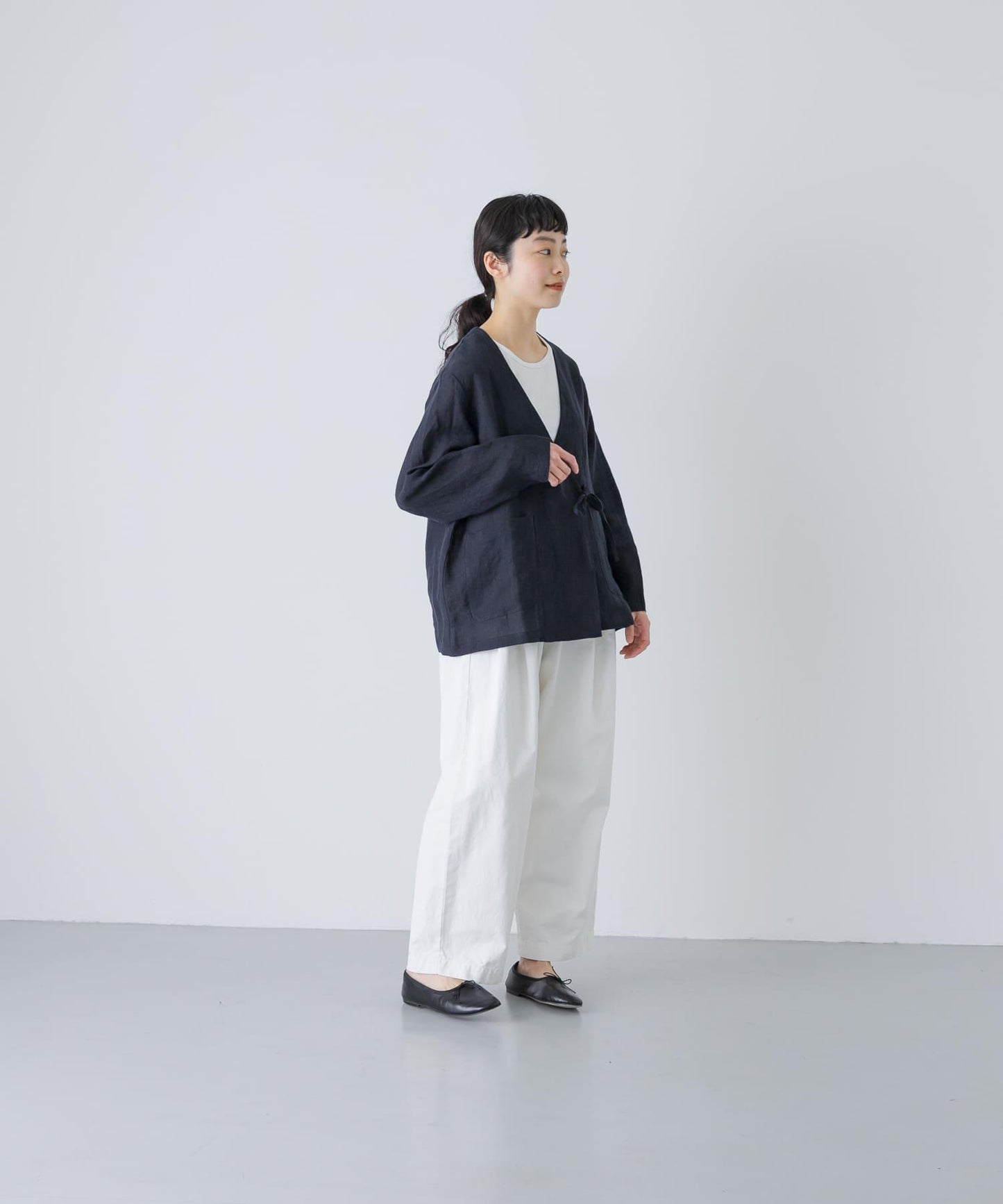 亞麻裹身設計開衫外套