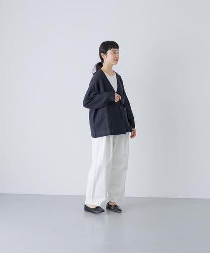 亞麻裹身設計開衫外套