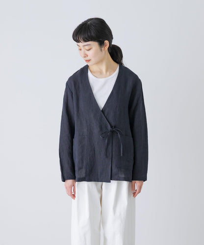 亞麻裹身設計開衫外套