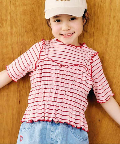 多色條紋設計 T恤+背心二件套