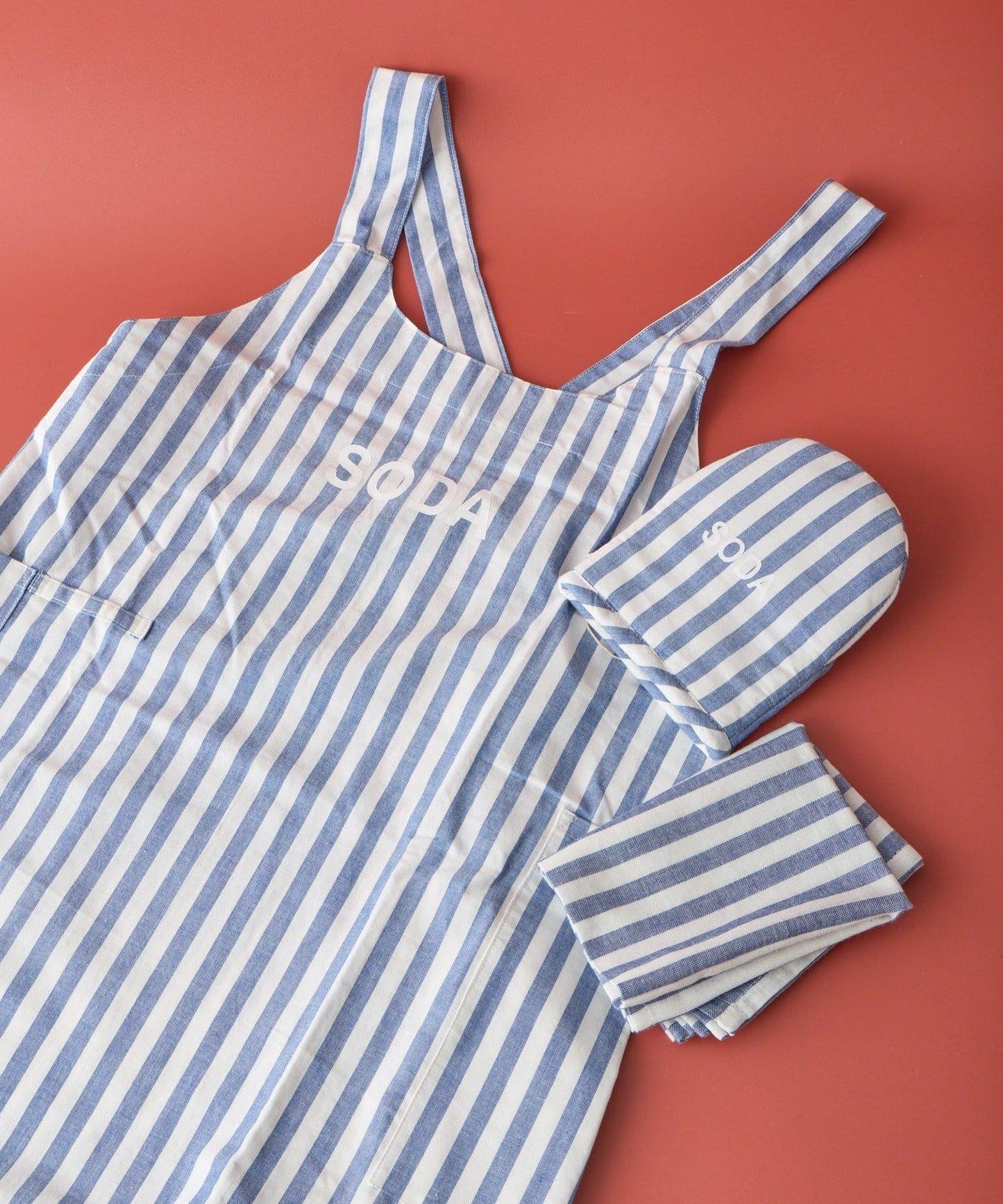 條紋棉質設計 圍裙＋隔熱手套＋廚房布 禮盒套裝