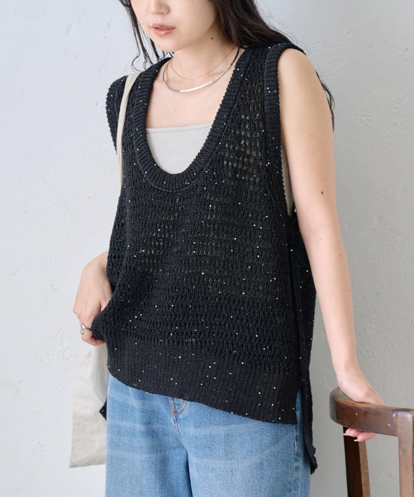 深U領 亮片金蔥 針織背心