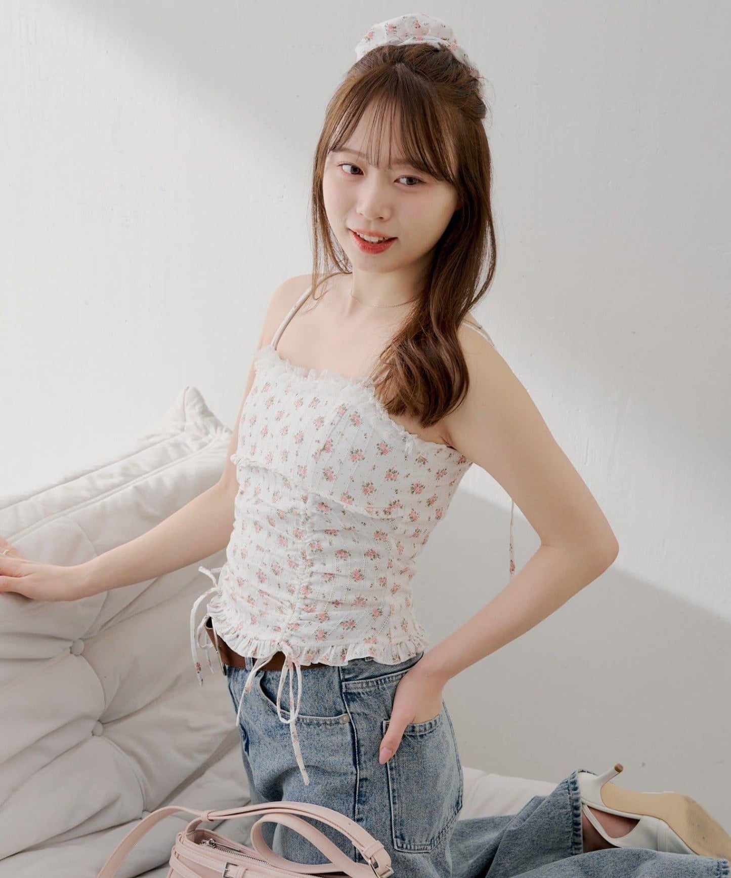 抽繩無袖設計 女襯衫＋髮圈套裝