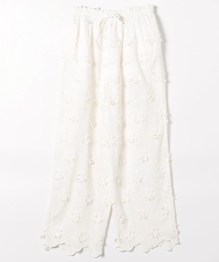 sheer cotton 3D embroidery easy 休閒褲