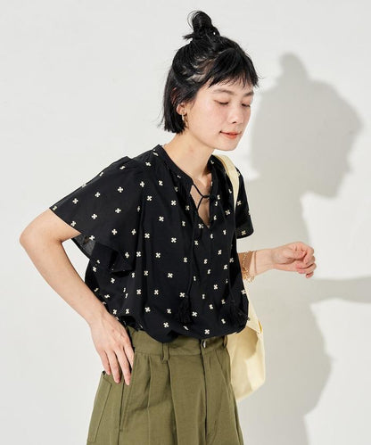 印度通體刺繡 袖部荷葉邊 輕薄面料 上衣（可成套）