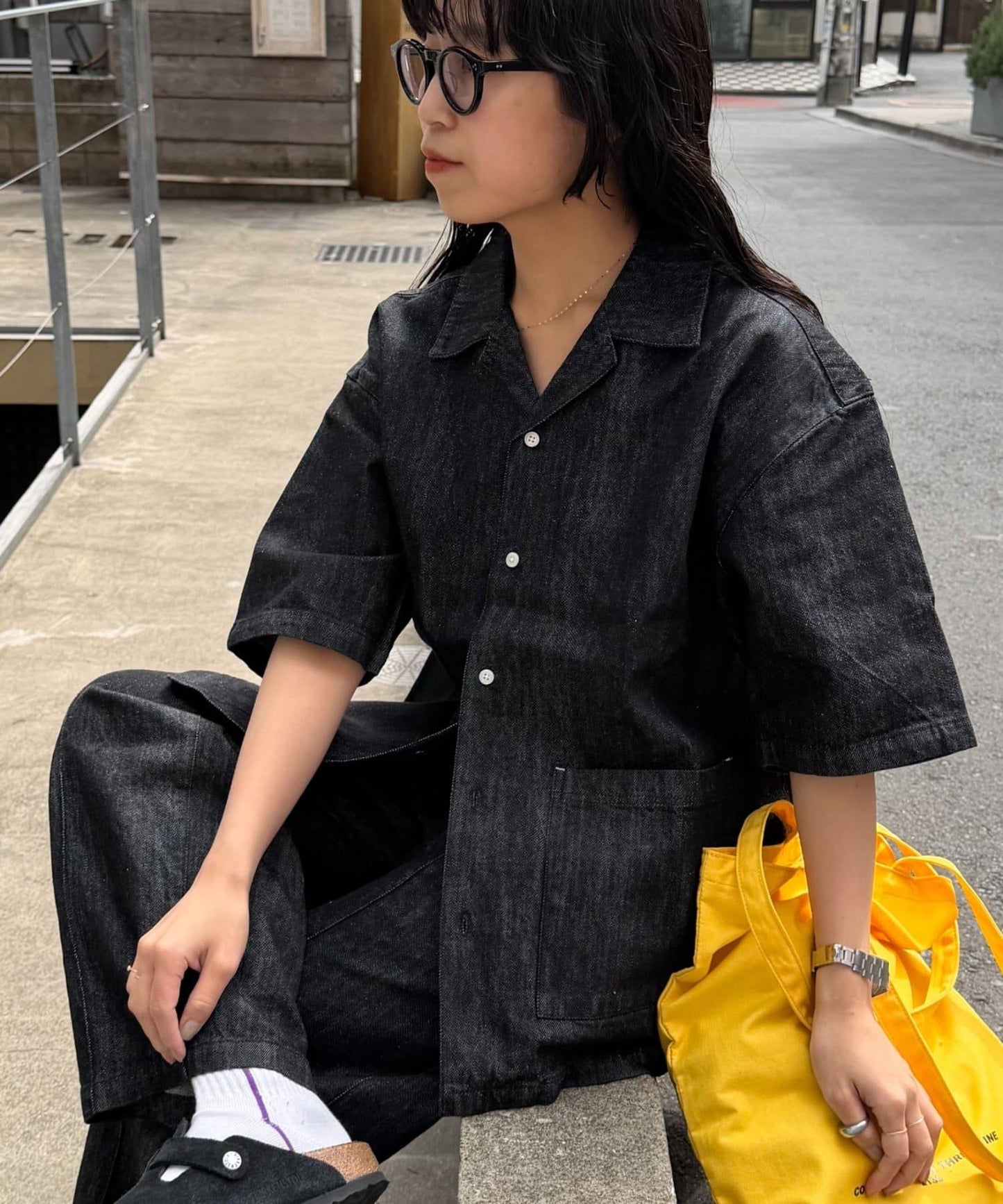 亞麻混牛仔面料 可成套搭配 短袖襯衫