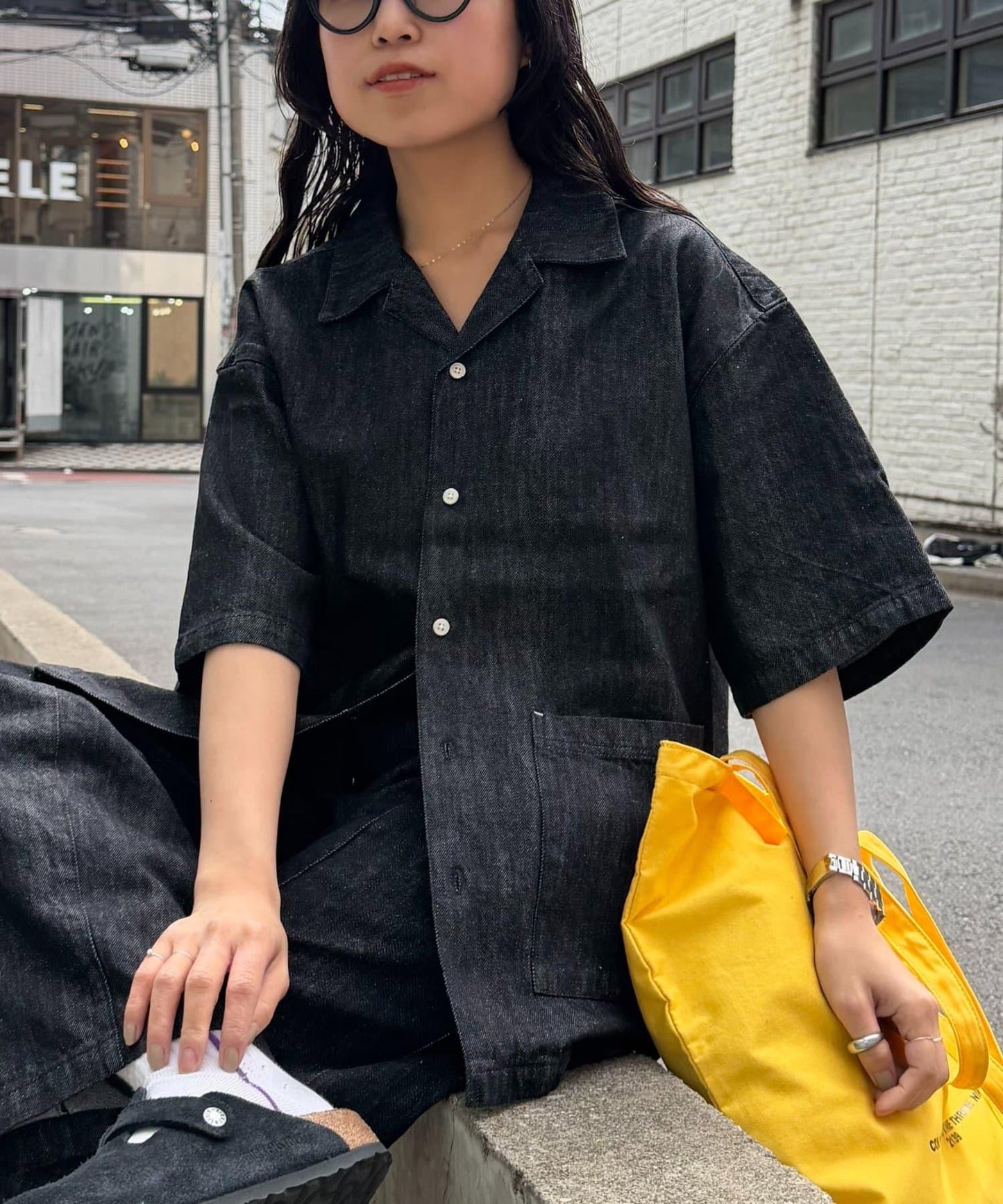亞麻混牛仔面料 可成套搭配 短袖襯衫