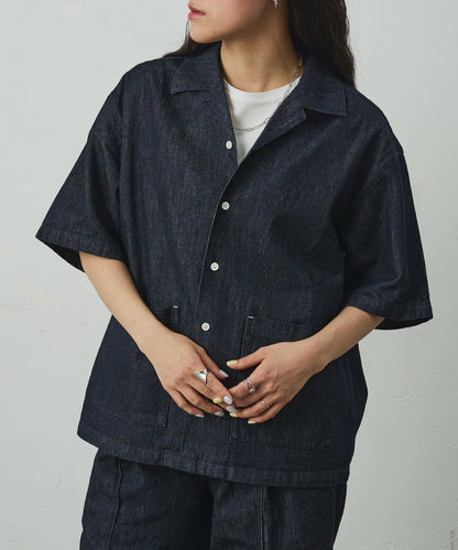 亞麻混牛仔面料 可成套搭配 短袖襯衫