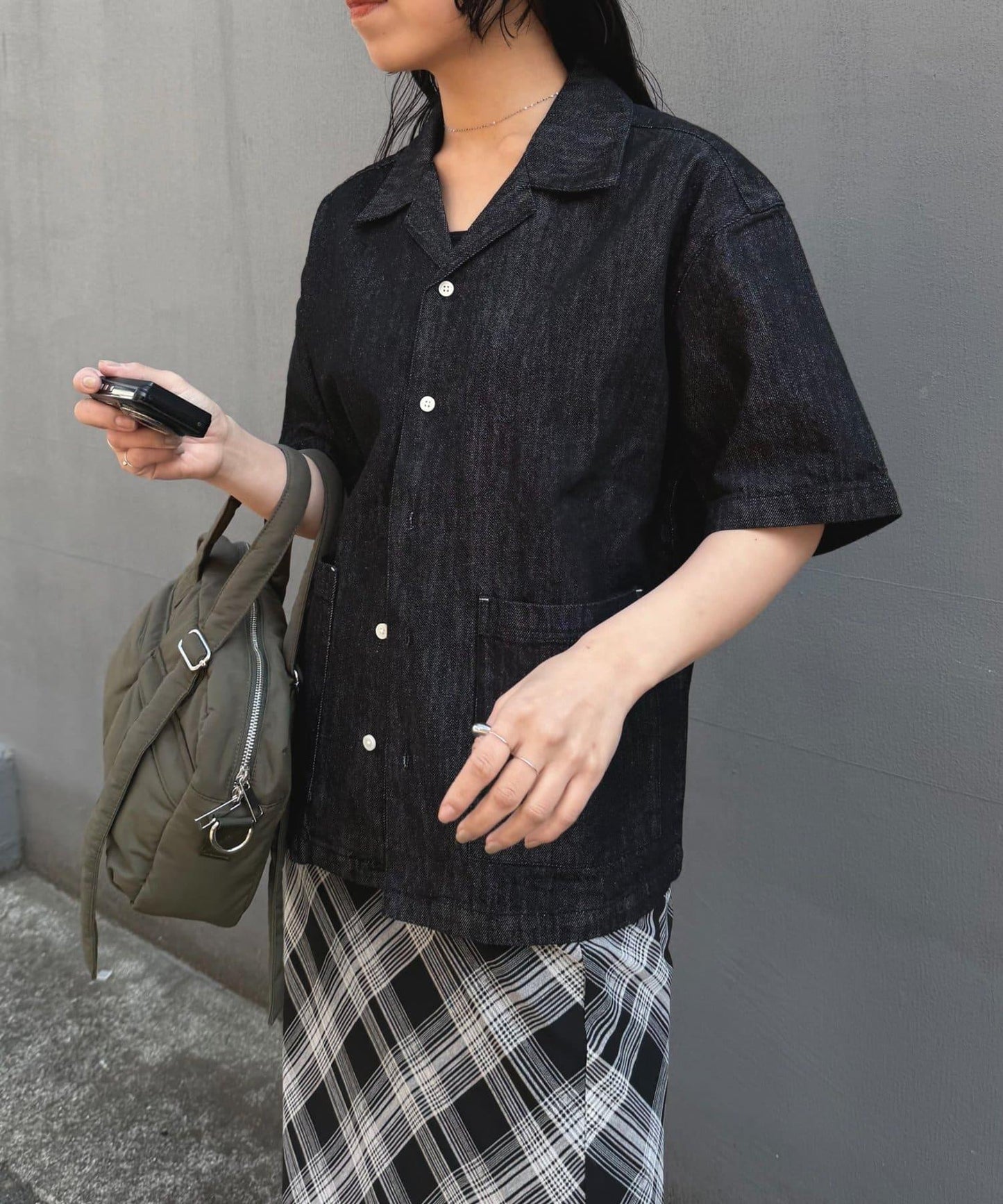 亞麻混牛仔面料 可成套搭配 短袖襯衫