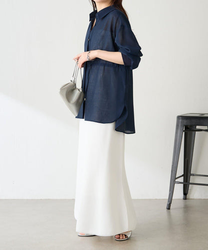 修飾身形 網眼抽繩 透視襯衫