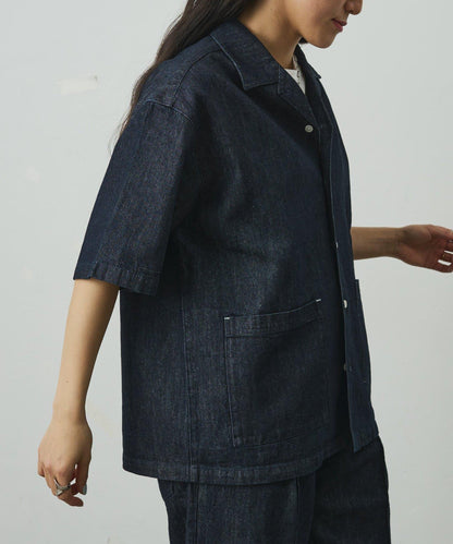 亞麻混牛仔面料 可成套搭配 短袖襯衫