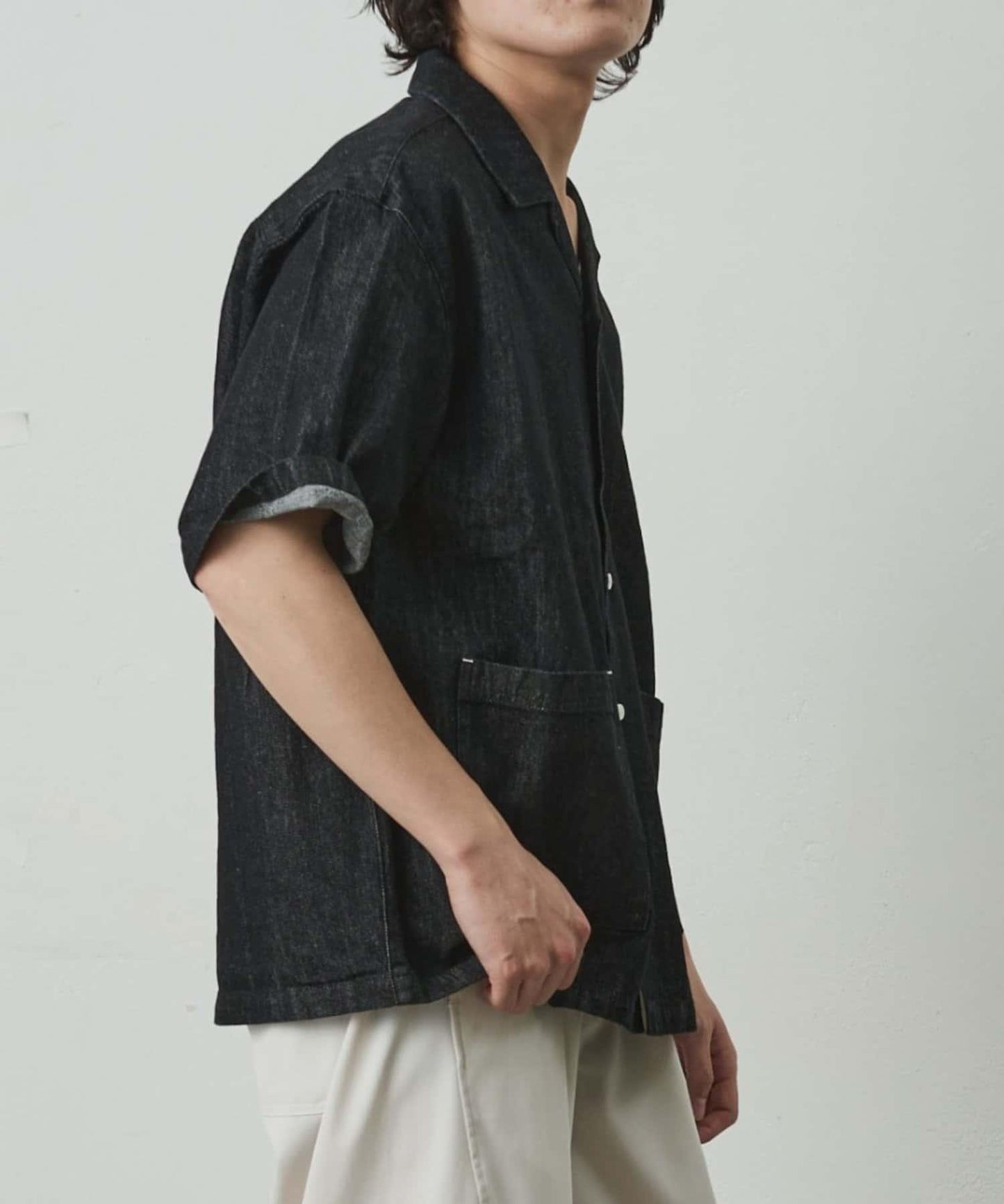 亞麻混牛仔面料 可成套搭配 短袖襯衫