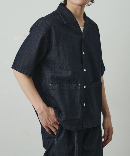 亞麻混牛仔面料 可成套搭配 短袖襯衫