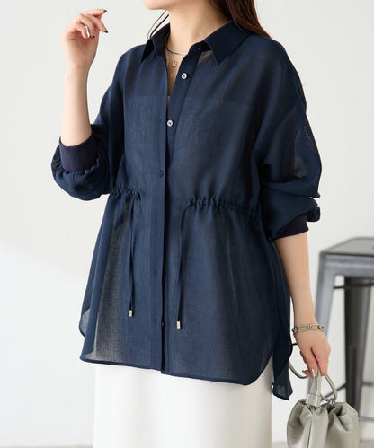 修飾身形 網眼抽繩 透視襯衫