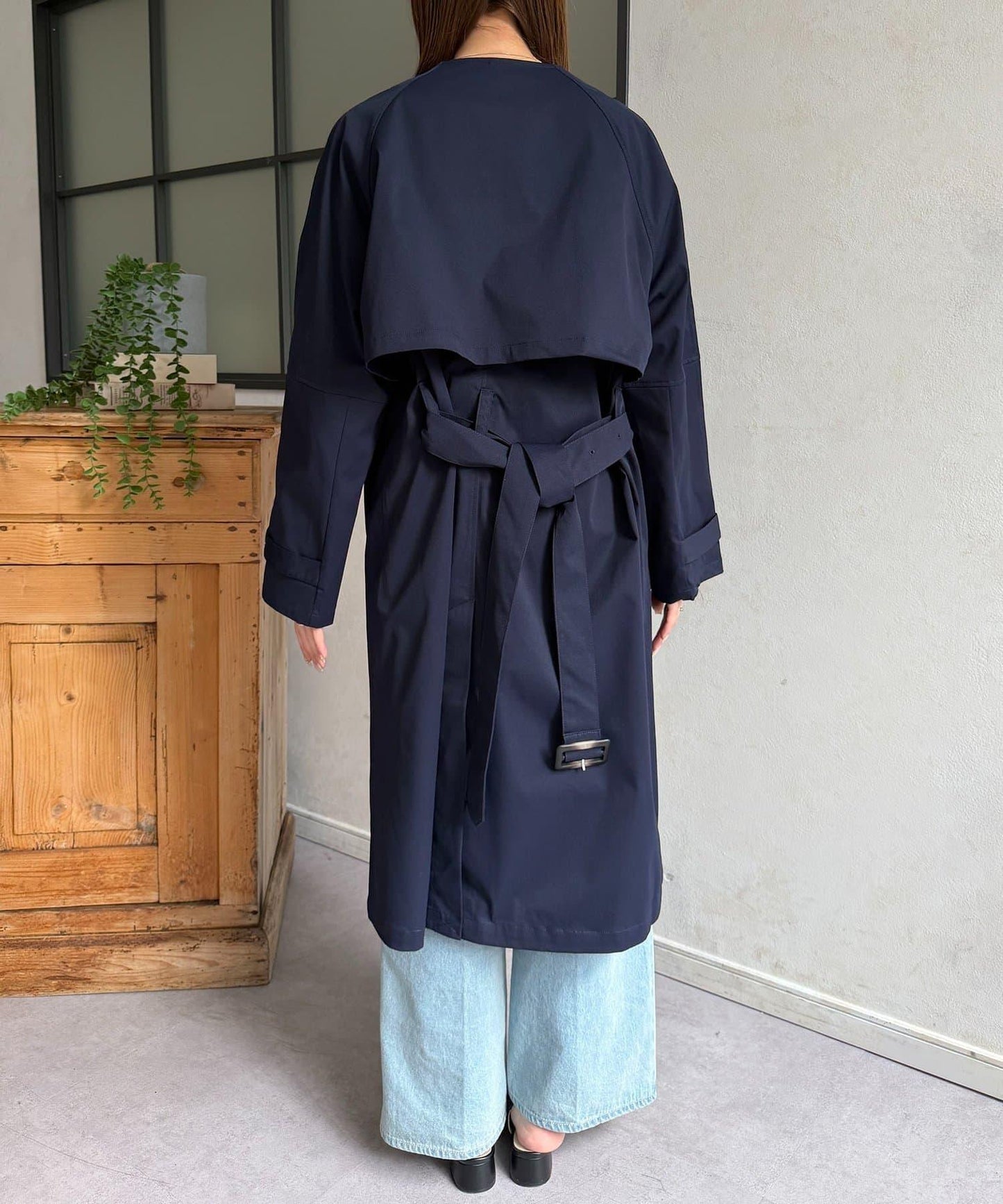 無領長款風衣
