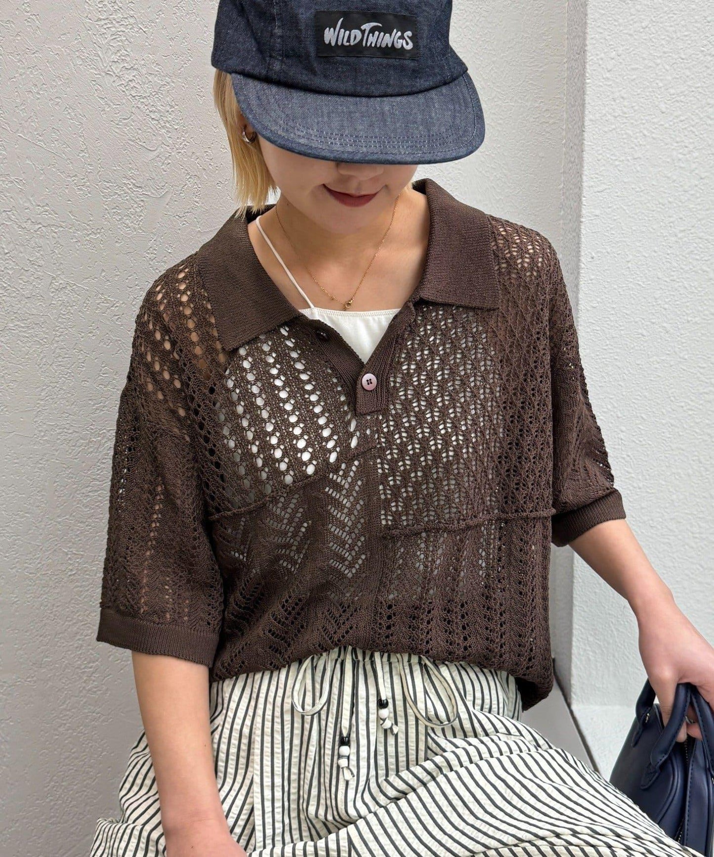 UNISEX 蕾絲編織拼接 針織POLO衫（網絡限定）