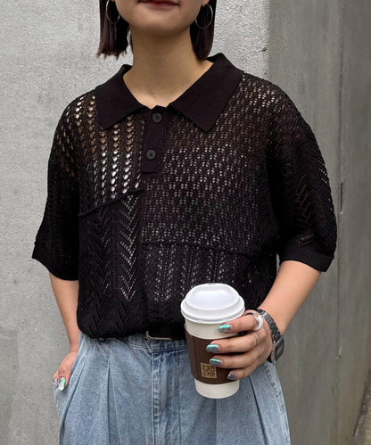 UNISEX 蕾絲編織拼接 針織POLO衫（網絡限定）
