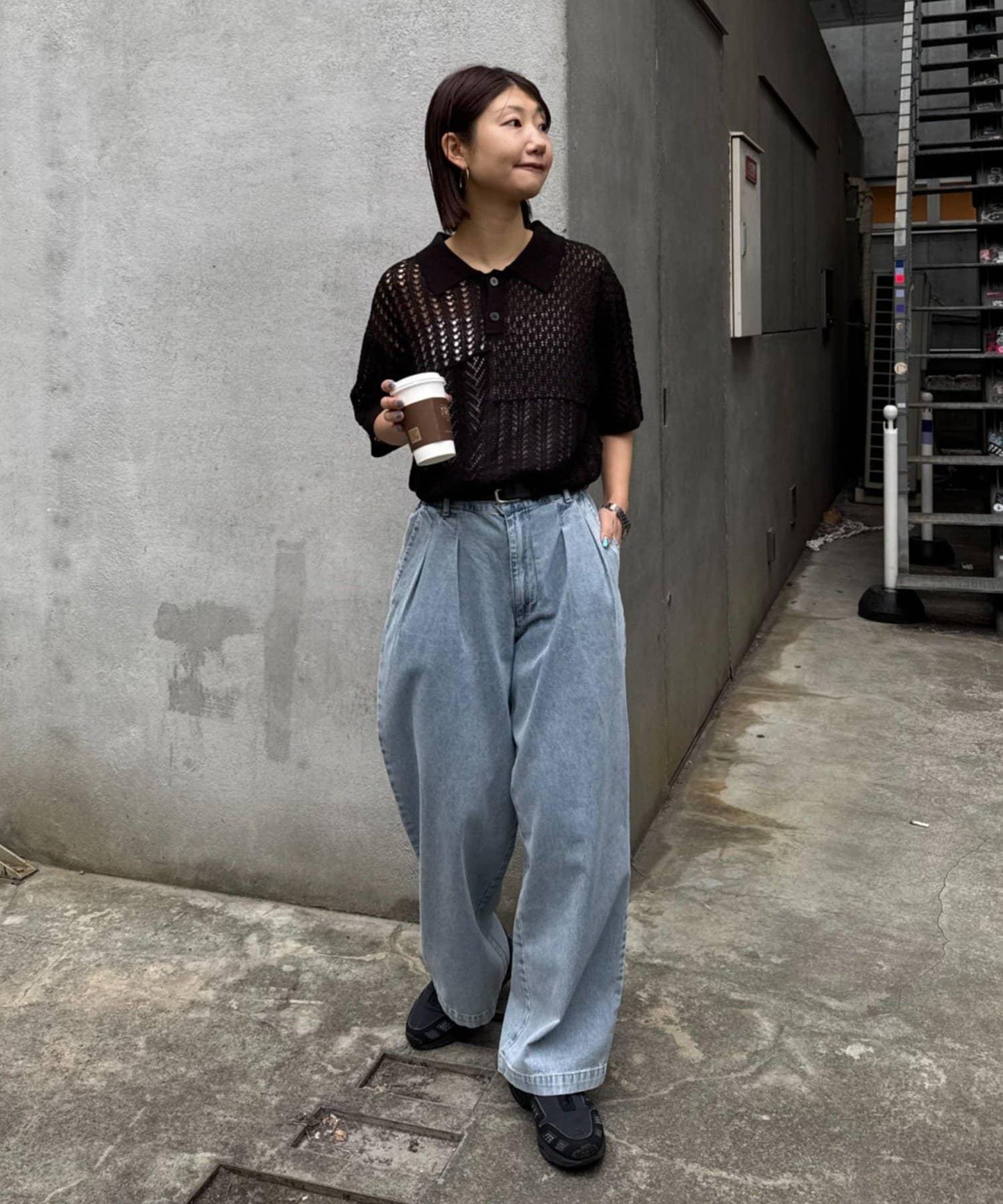 UNISEX 蕾絲編織拼接 針織POLO衫（網絡限定）