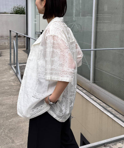 中性蕾絲刺繡襯衫 網絡