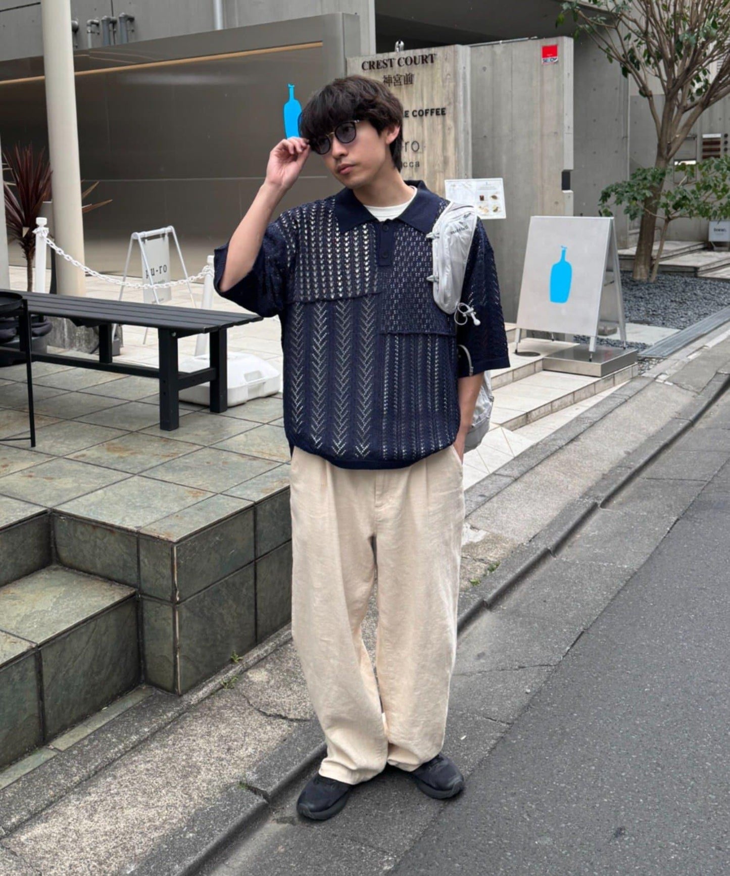 UNISEX 蕾絲編織拼接 針織POLO衫（網絡限定）