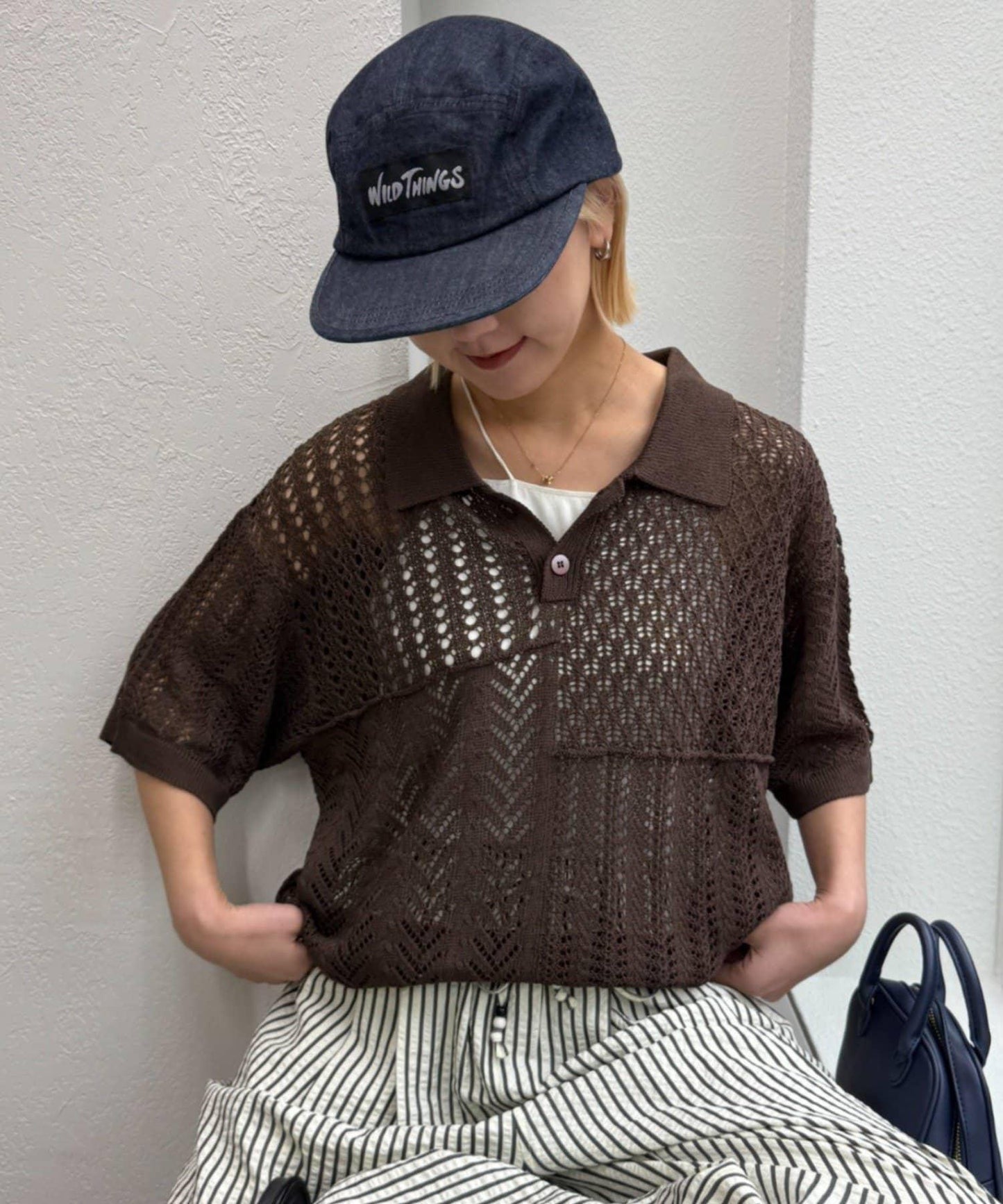 UNISEX 蕾絲編織拼接 針織POLO衫（網絡限定）