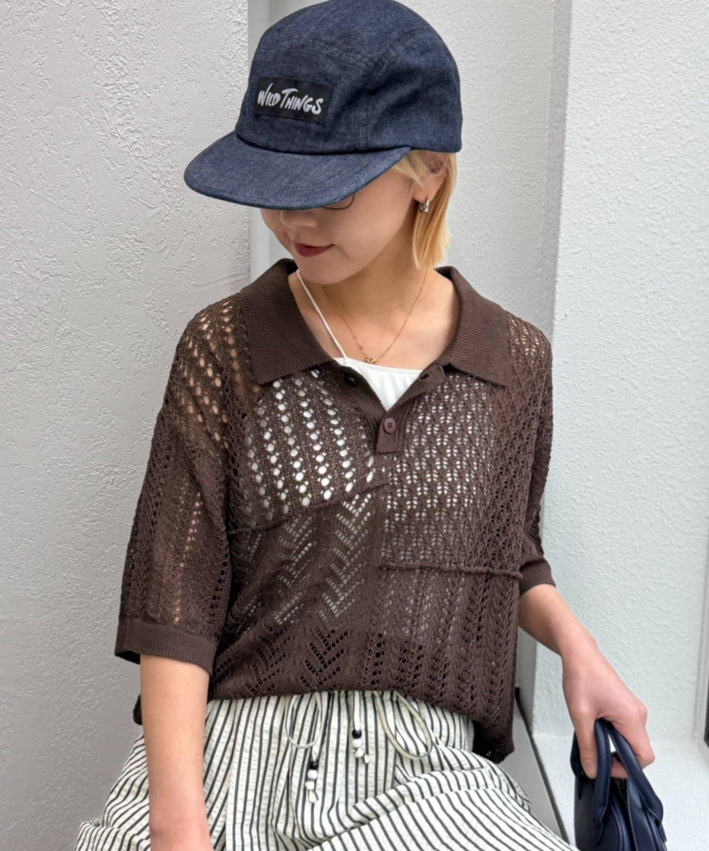 UNISEX 蕾絲編織拼接 針織POLO衫（網絡限定）