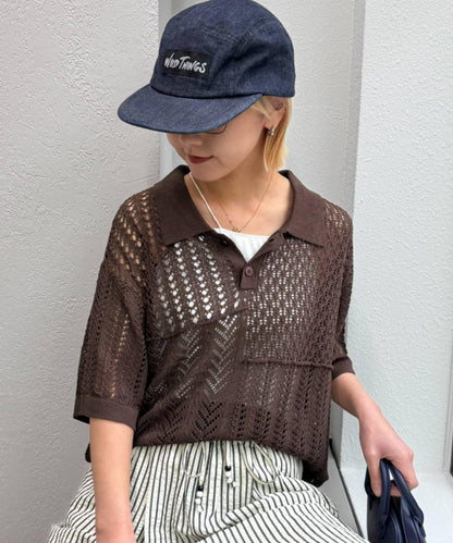 UNISEX 蕾絲編織拼接 針織POLO衫（網絡限定）