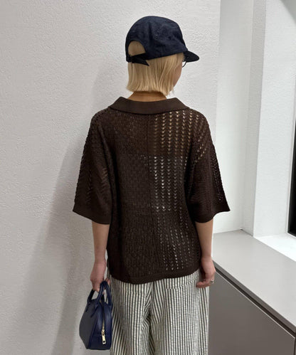 UNISEX 蕾絲編織拼接 針織POLO衫（網絡限定）