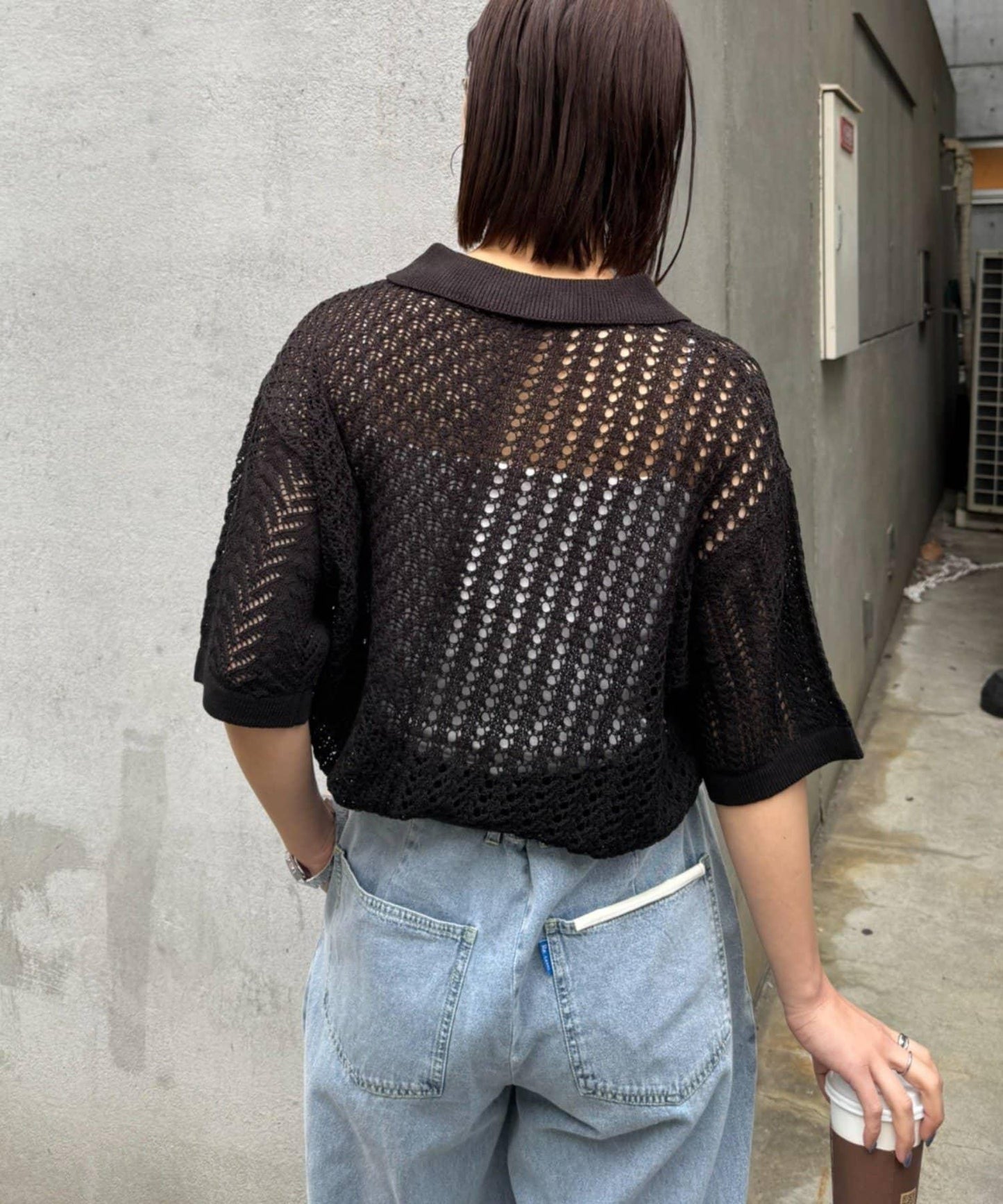 UNISEX 蕾絲編織拼接 針織POLO衫（網絡限定）