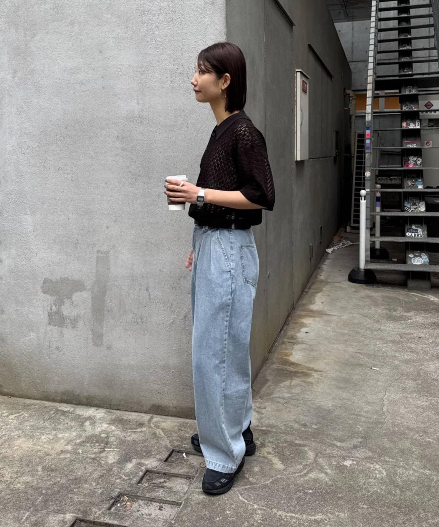 UNISEX 蕾絲編織拼接 針織POLO衫（網絡限定）