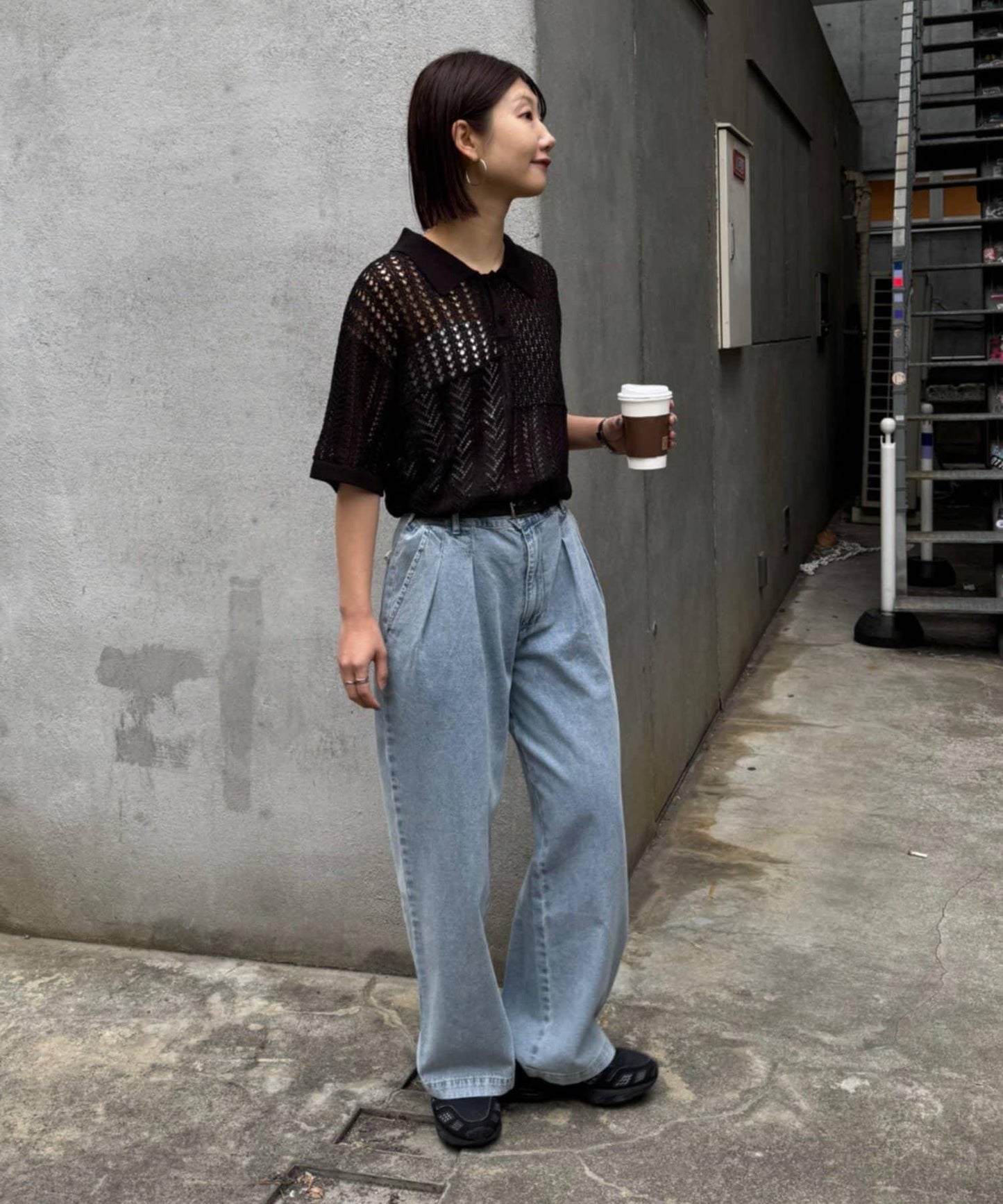 UNISEX 蕾絲編織拼接 針織POLO衫（網絡限定）