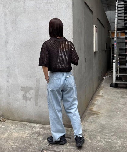 UNISEX 蕾絲編織拼接 針織POLO衫（網絡限定）