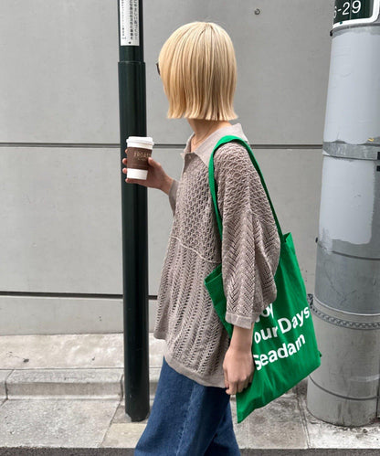 UNISEX 蕾絲編織拼接 針織POLO衫（網絡限定）