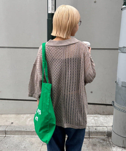 UNISEX 蕾絲編織拼接 針織POLO衫（網絡限定）