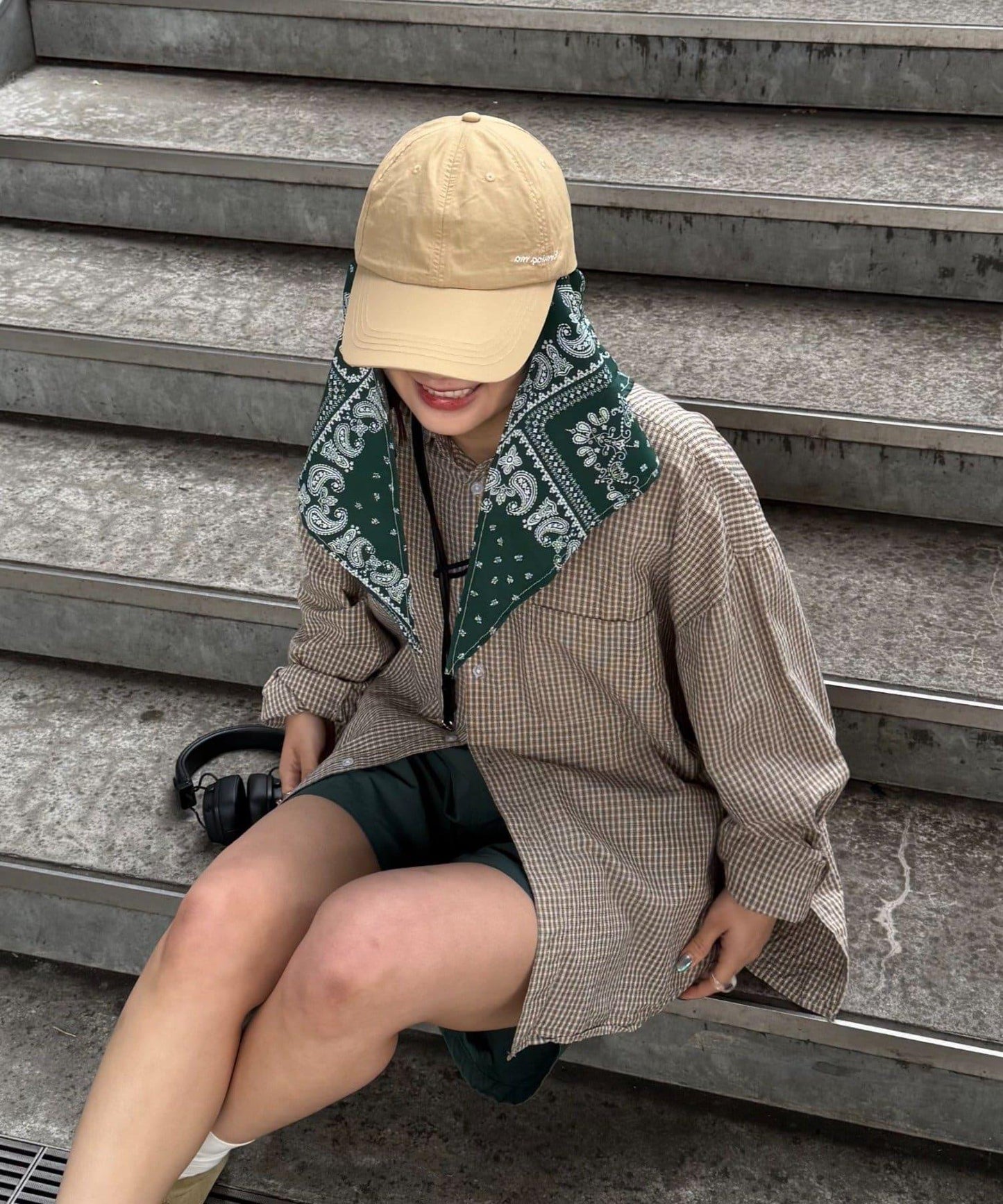 UNISEX 附バンダナ頭巾 ロゴ設計 尼龍 棒球帽