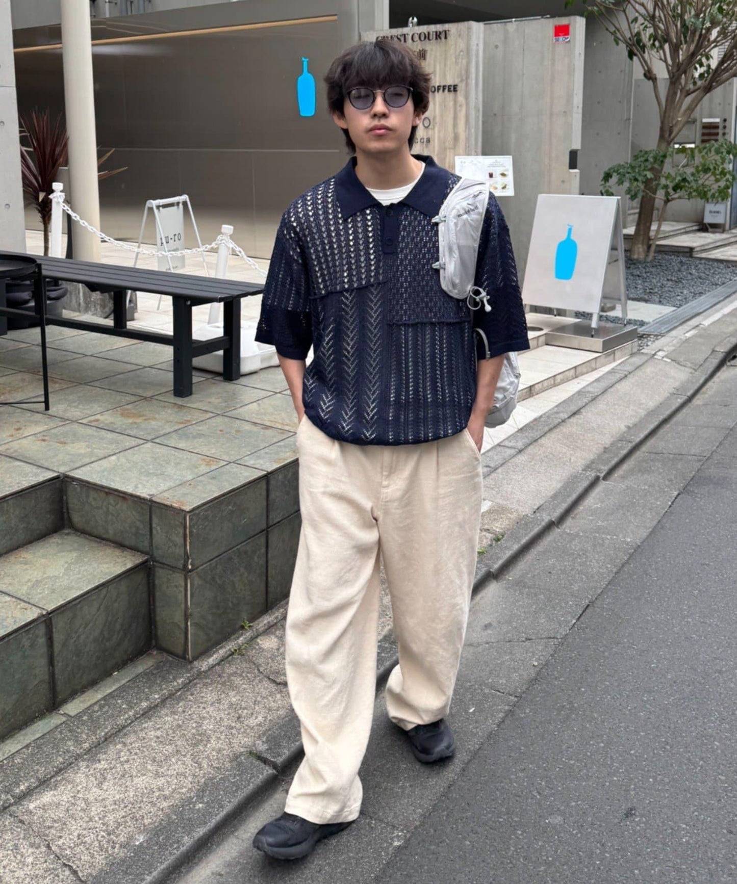 UNISEX 蕾絲編織拼接 針織POLO衫（網絡限定）