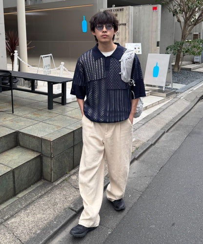 UNISEX 蕾絲編織拼接 針織POLO衫（網絡限定）