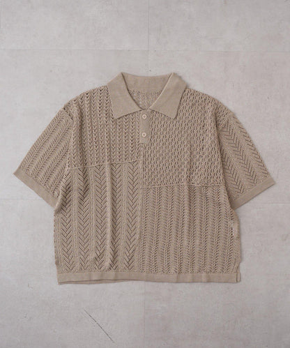 UNISEX 蕾絲編織拼接 針織POLO衫（網絡限定）