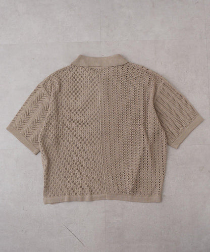 UNISEX 蕾絲編織拼接 針織POLO衫（網絡限定）