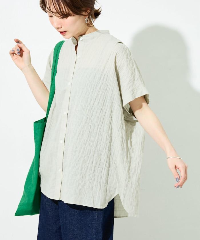 自然風凹凸紋理 法式袖 女襯衫