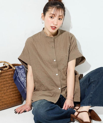 自然風凹凸紋理 法式袖 女襯衫