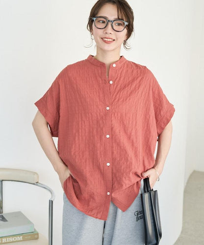 自然風凹凸紋理 法式袖 女襯衫
